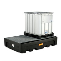 Spillpall IBC PE 1100L, 2-IBC med förzinkat galler, Svart.