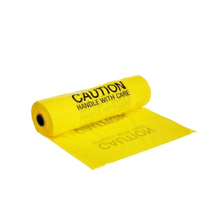 Plastsäck Kemikaliebeständiga, varningstext, buntband, 38L, 50st/rl