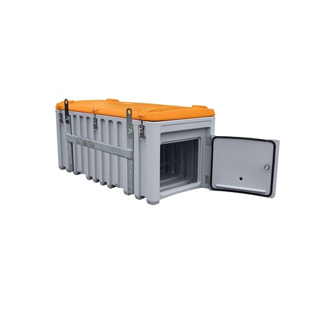CEMbox med kranöglor och sidodörr 750 liter, grå/orange
